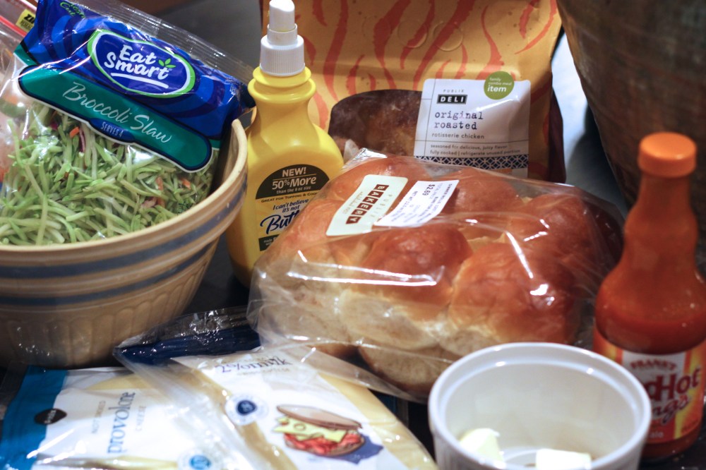 Buffalo Chicken Sliders with Blue Cheese Broccoli Slaw