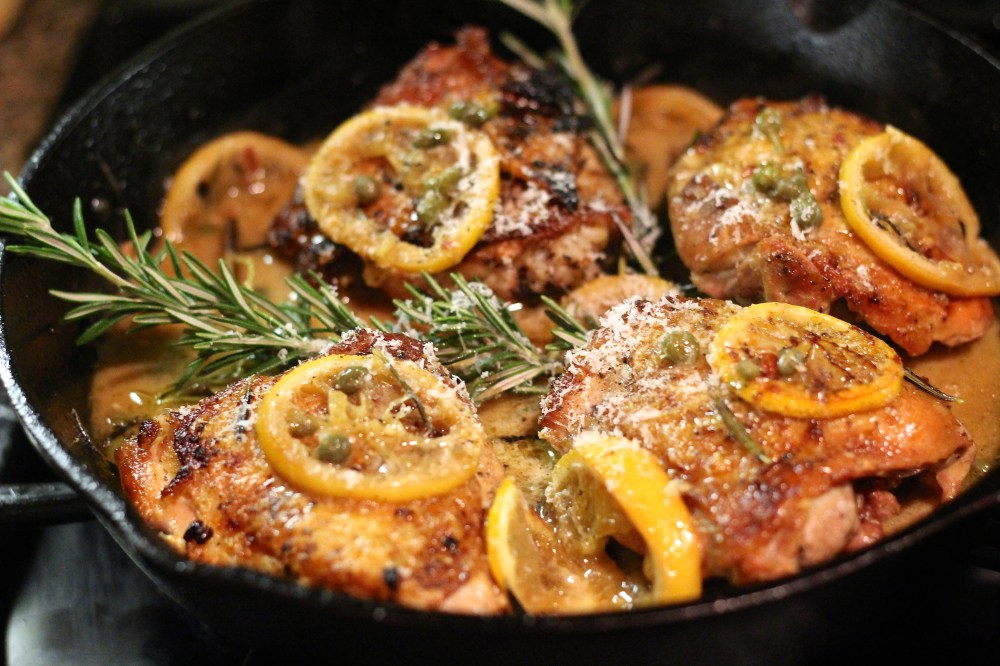 Cast Iron Chicken with a Caramelized Lemon, Rosemary & Caper Sauce