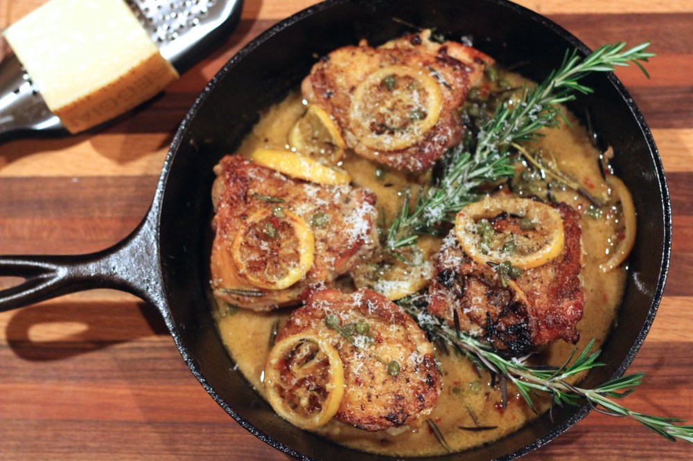 Cast Iron Chicken with a Caramelized Lemon, Rosemary & Caper Sauce