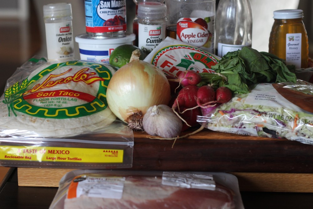 Chipotle & Honey Pork Tacos with Lime, Radish Slaw